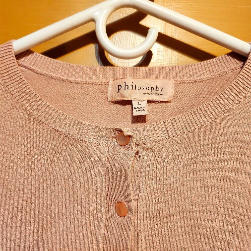 Philosophy Republic Women's Size Large Pink Button-Up Cardigan Sweater Rayon - Picture 2 of 7